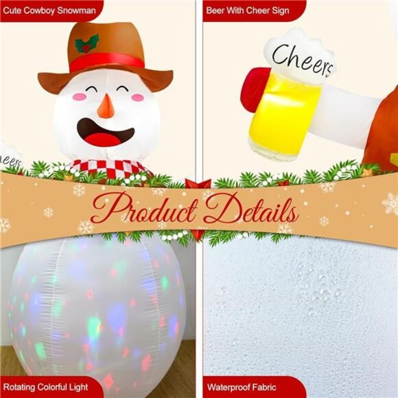 8FT Funny Christmas Inflatable Outdoor Decor, Giant Inflatable Cowboy Snowman - Picture 5 of 7